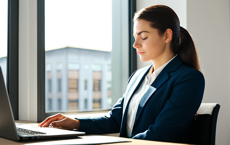 **

"A professional woman in modest business attire, seated at a desk in a bright, modern office. She appears to be taking a short break, eyes gently closed. Sunlight streams through a window. Safe for work, appropriate content, fully clothed, professional, perfect anatomy, natural pose, well-formed hands, proper finger count, natural body proportions, high quality."

**